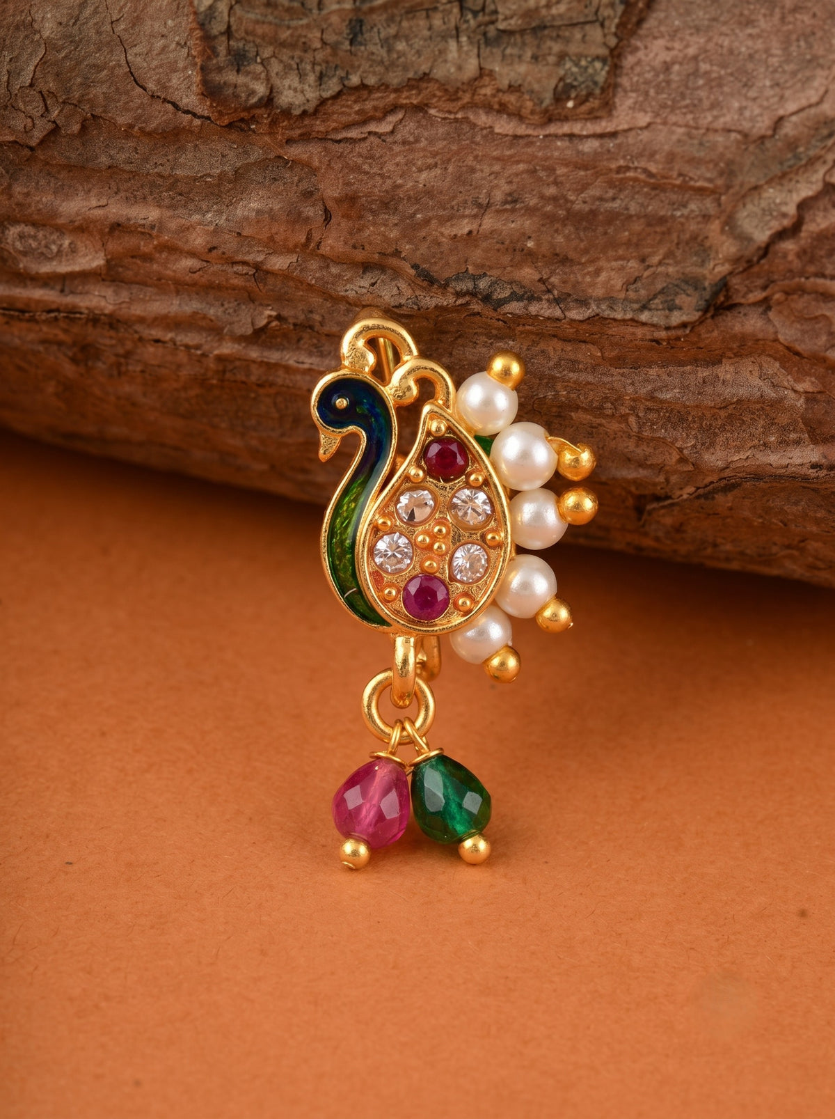 AD Stone Studded Maharashtrian Style Non Piercing Stud Nose Pin
