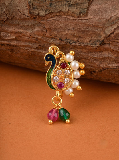 AD Stone Studded Maharashtrian Style Non Piercing Stud Nose Pin
