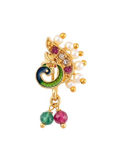 AD Stone Studded Maharashtrian Style Non Piercing Stud Nose Pin