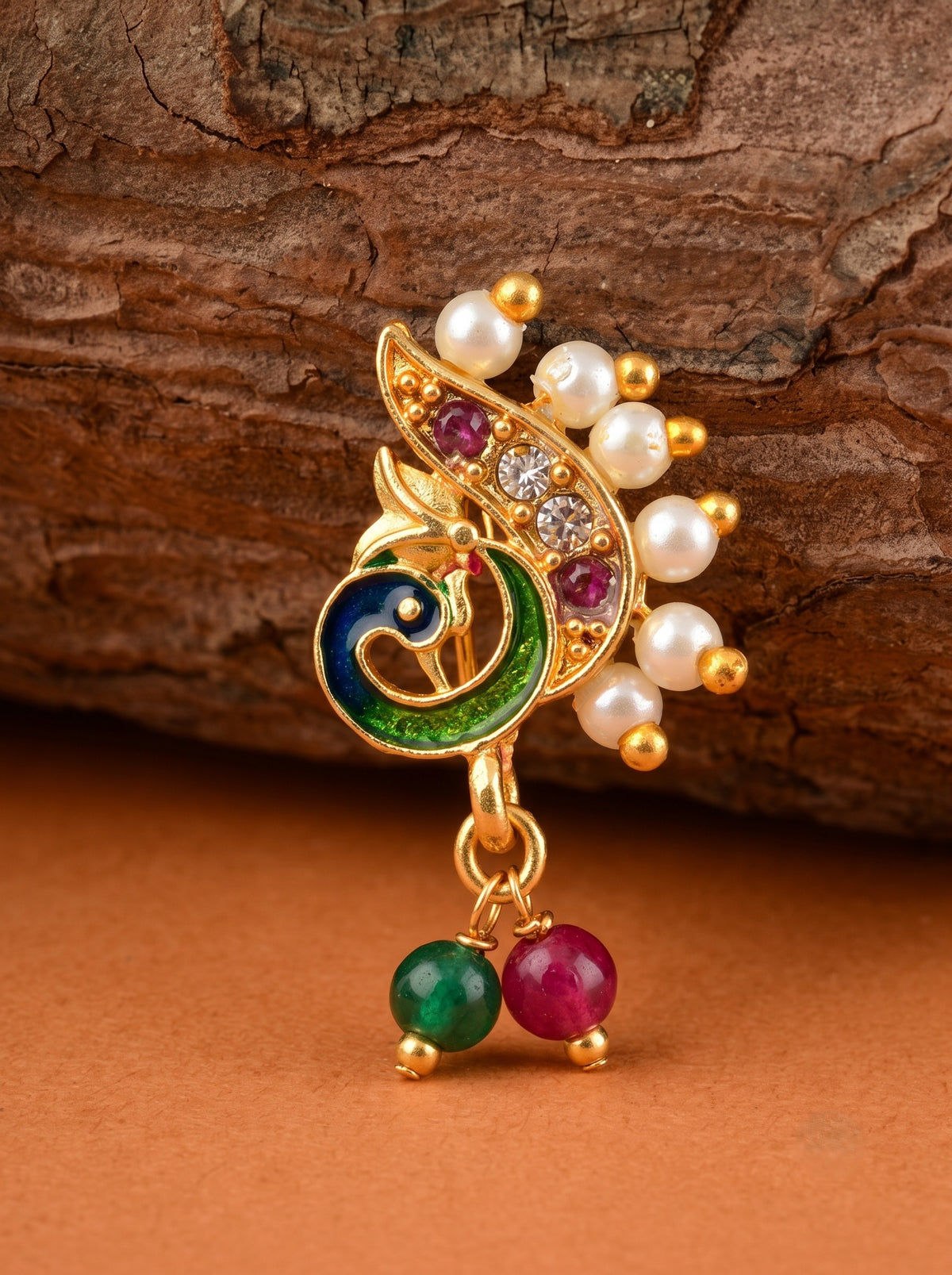 AD Stone Studded Maharashtrian Style Non Piercing Stud Nose Pin