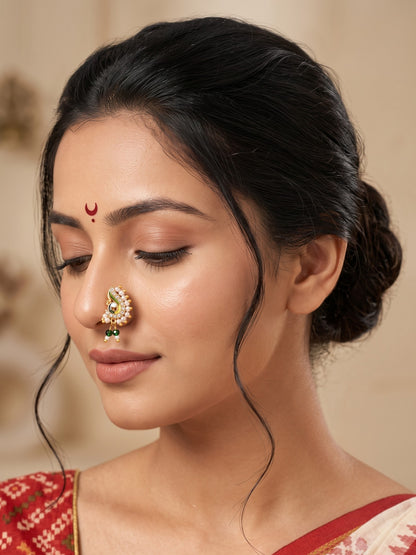 AD Stone Studded Maharashtrian Style Non Piercing Stud Nose Pin