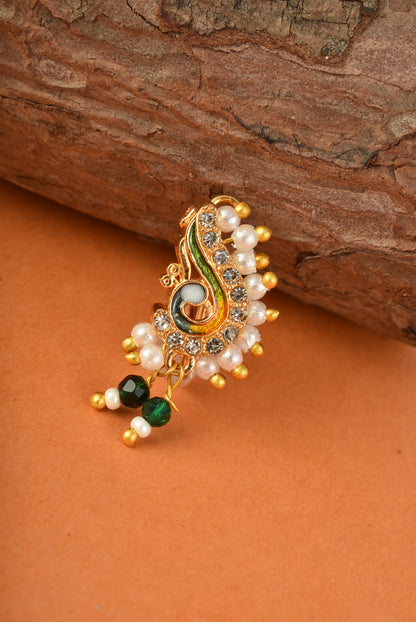 AD Stone Studded Maharashtrian Style Non Piercing Stud Nose Pin