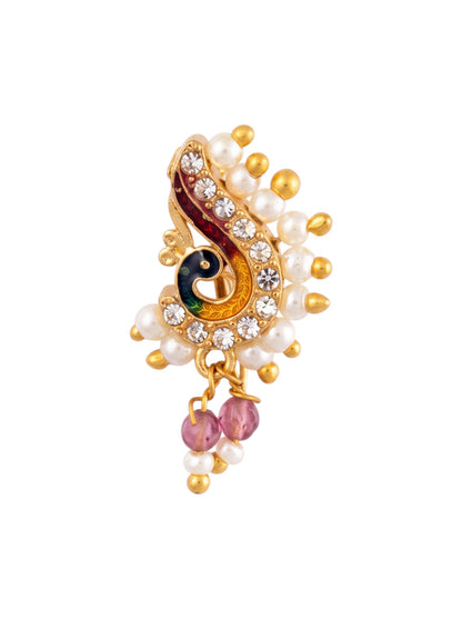 AD Stone Studded Maharashtrian Style Non Piercing Stud Nose Pin