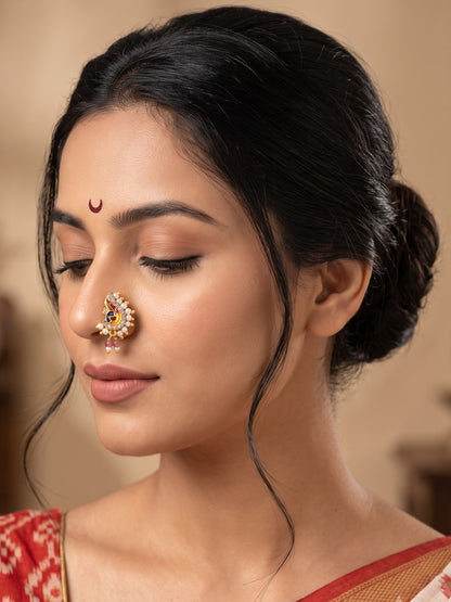 AD Stone Studded Maharashtrian Style Non Piercing Stud Nose Pin