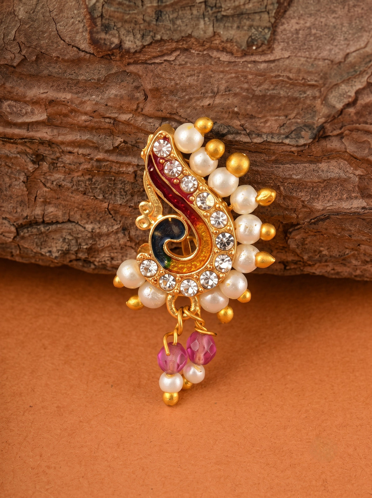 AD Stone Studded Maharashtrian Style Non Piercing Stud Nose Pin