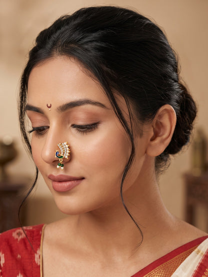 AD Stone Studded Maharashtrian Style Non Piercing Stud Nose Pin