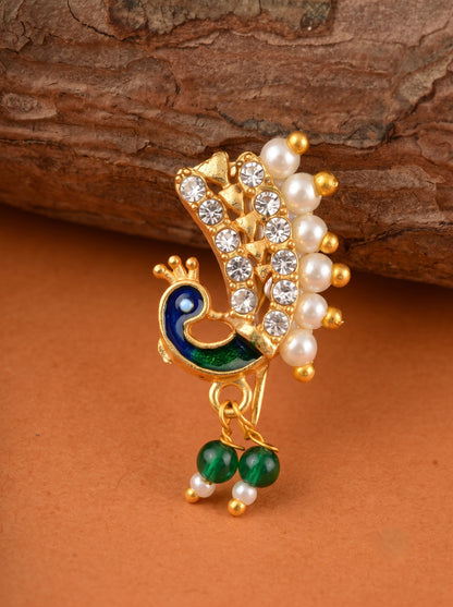 AD Stone Studded Maharashtrian Style Non Piercing Stud Nose Pin