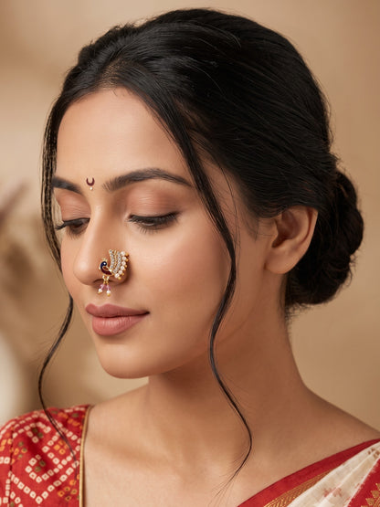 AD Stone Studded Maharashtrian Style Non Piercing Stud Nose Pin