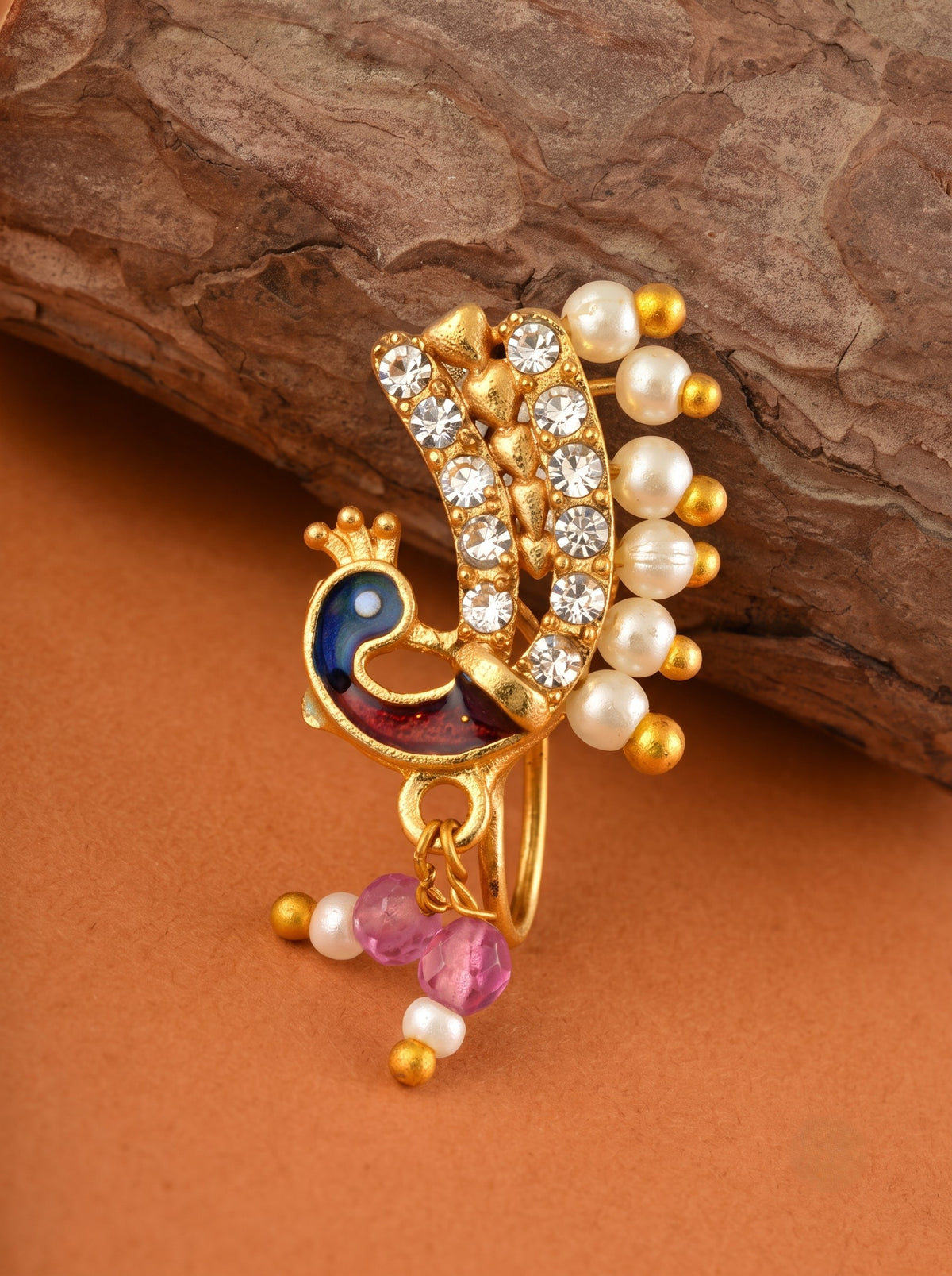 AD Stone Studded Maharashtrian Style Non Piercing Stud Nose Pin
