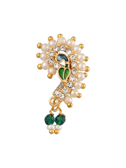 AD Stone Studded Maharashtrian Style Non Piercing Stud Nose Pin