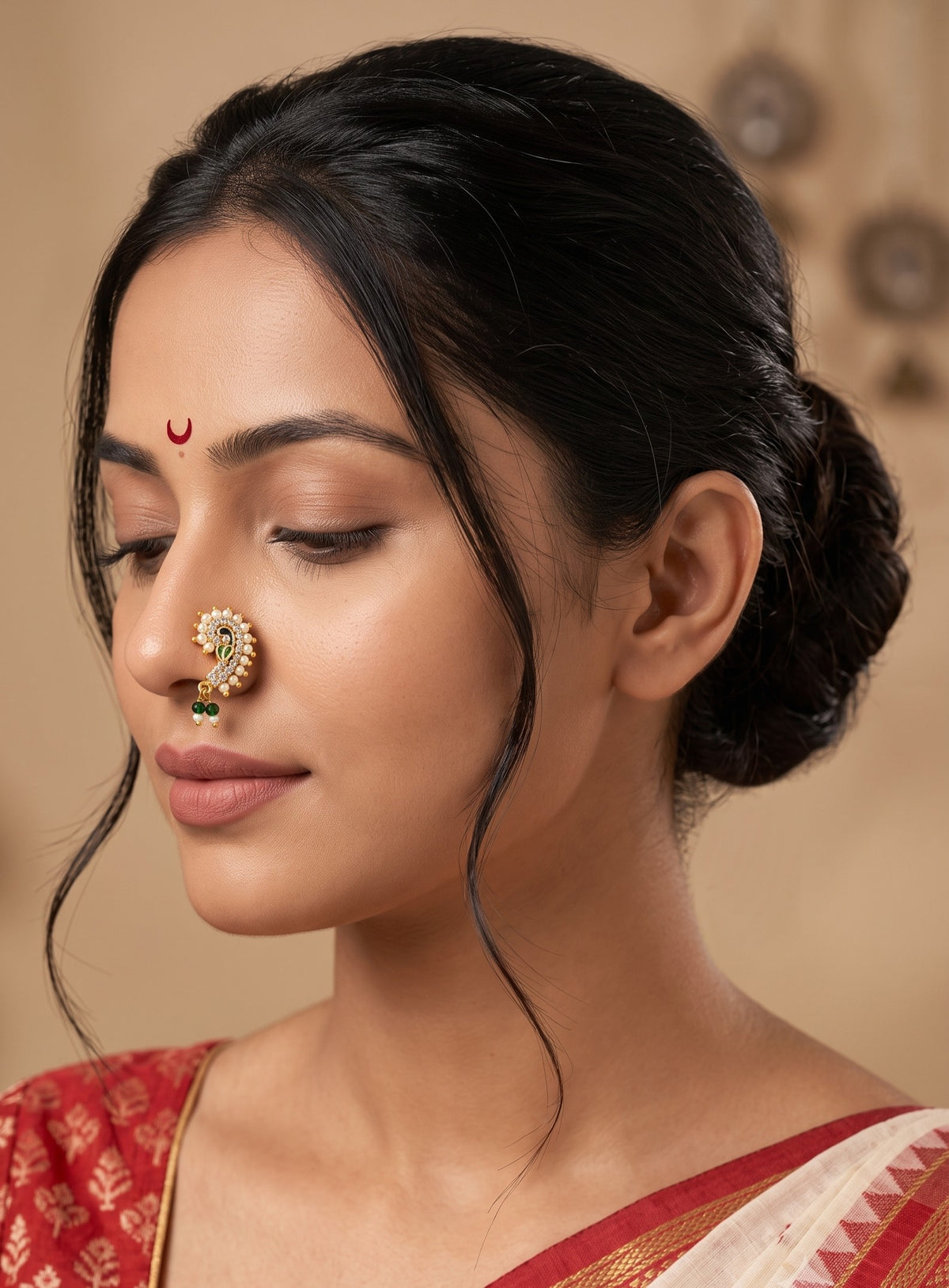 AD Stone Studded Maharashtrian Style Non Piercing Stud Nose Pin