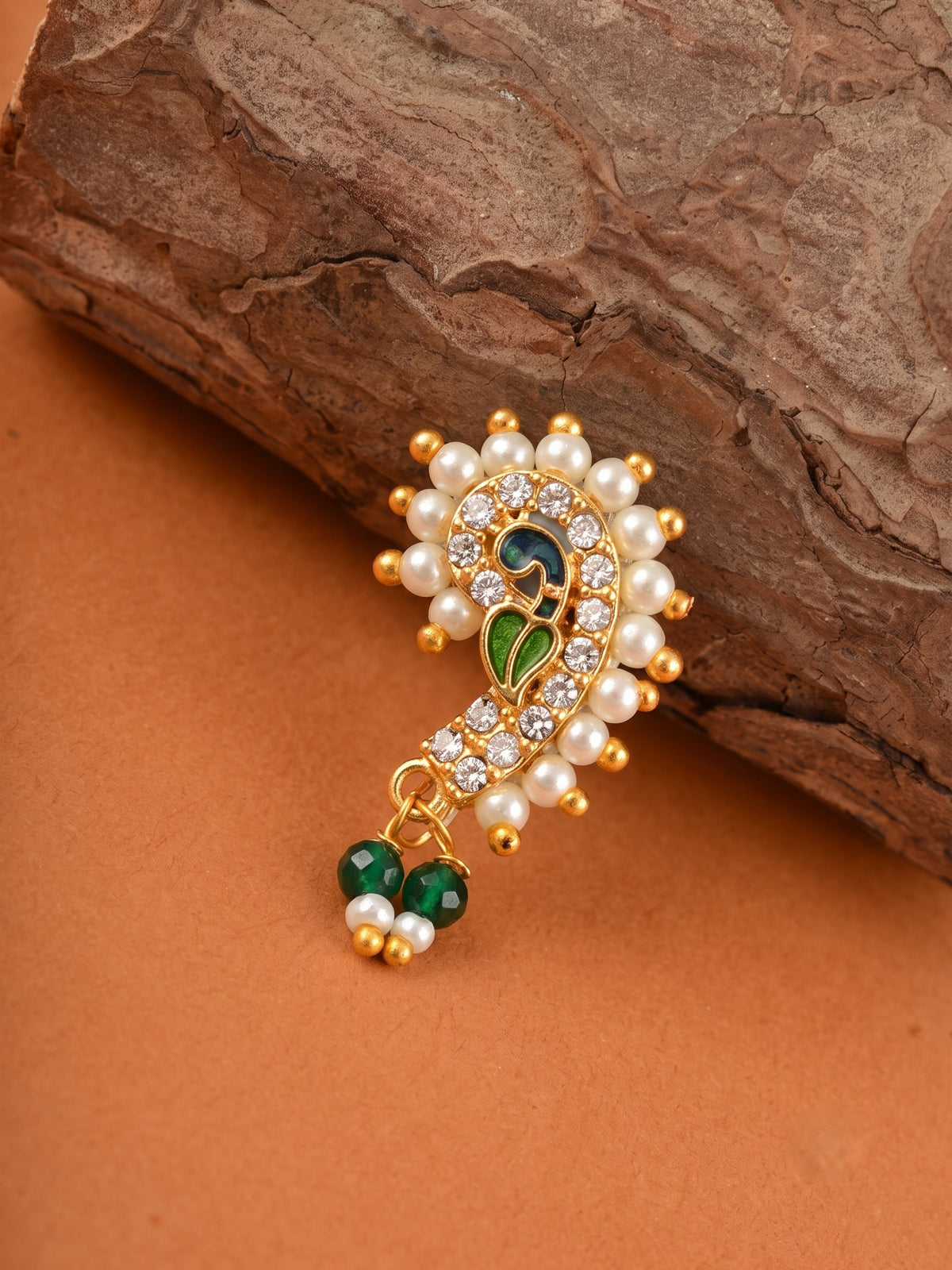 AD Stone Studded Maharashtrian Style Non Piercing Stud Nose Pin