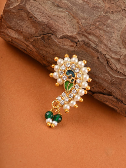 AD Stone Studded Maharashtrian Style Non Piercing Stud Nose Pin