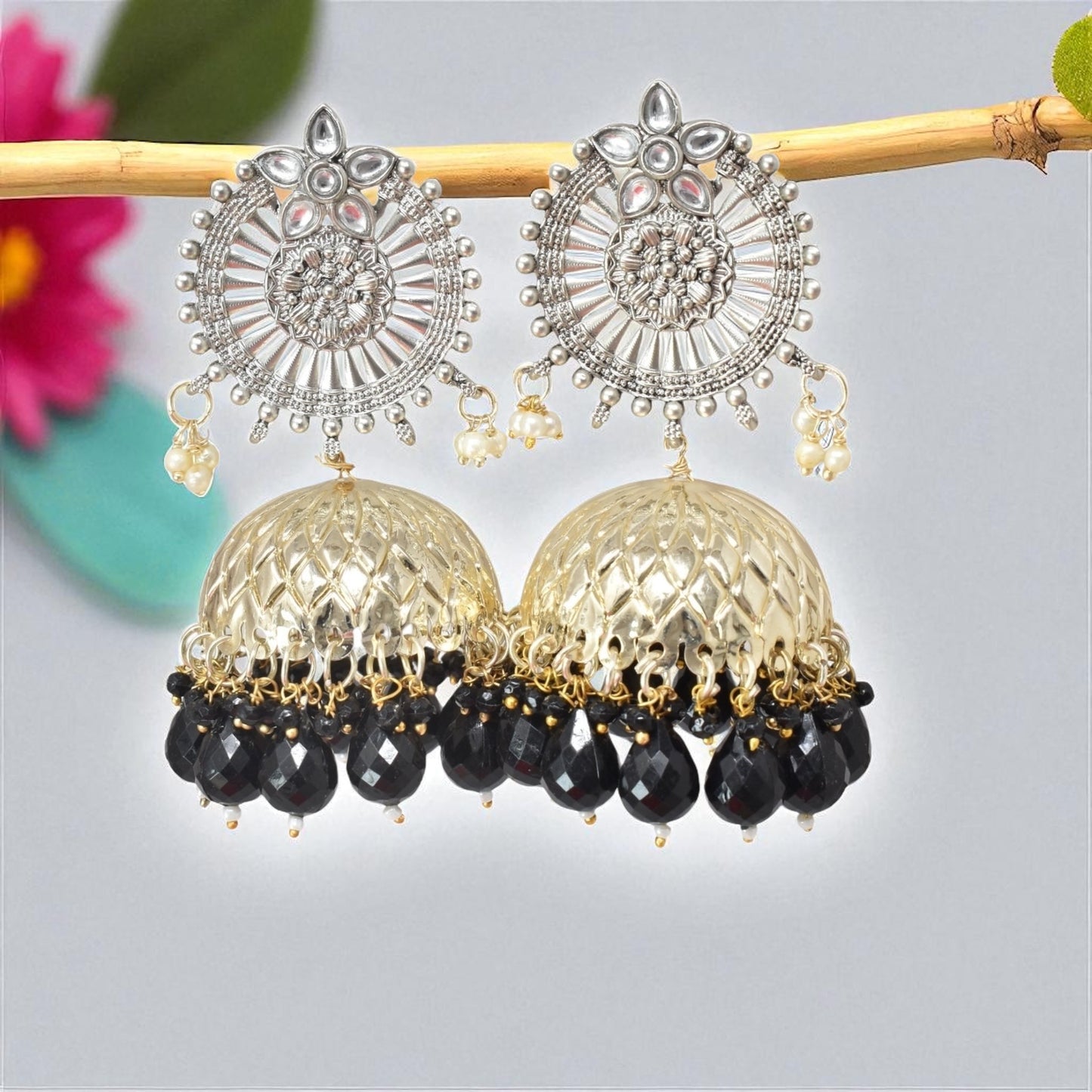 oxidised earring, german silver earrings, silver jhumka earring for women, oxidised jhumka for women, jhumka for women, traditional jhumka for women, Navratri earrings, Navratri jewellery, jhumka