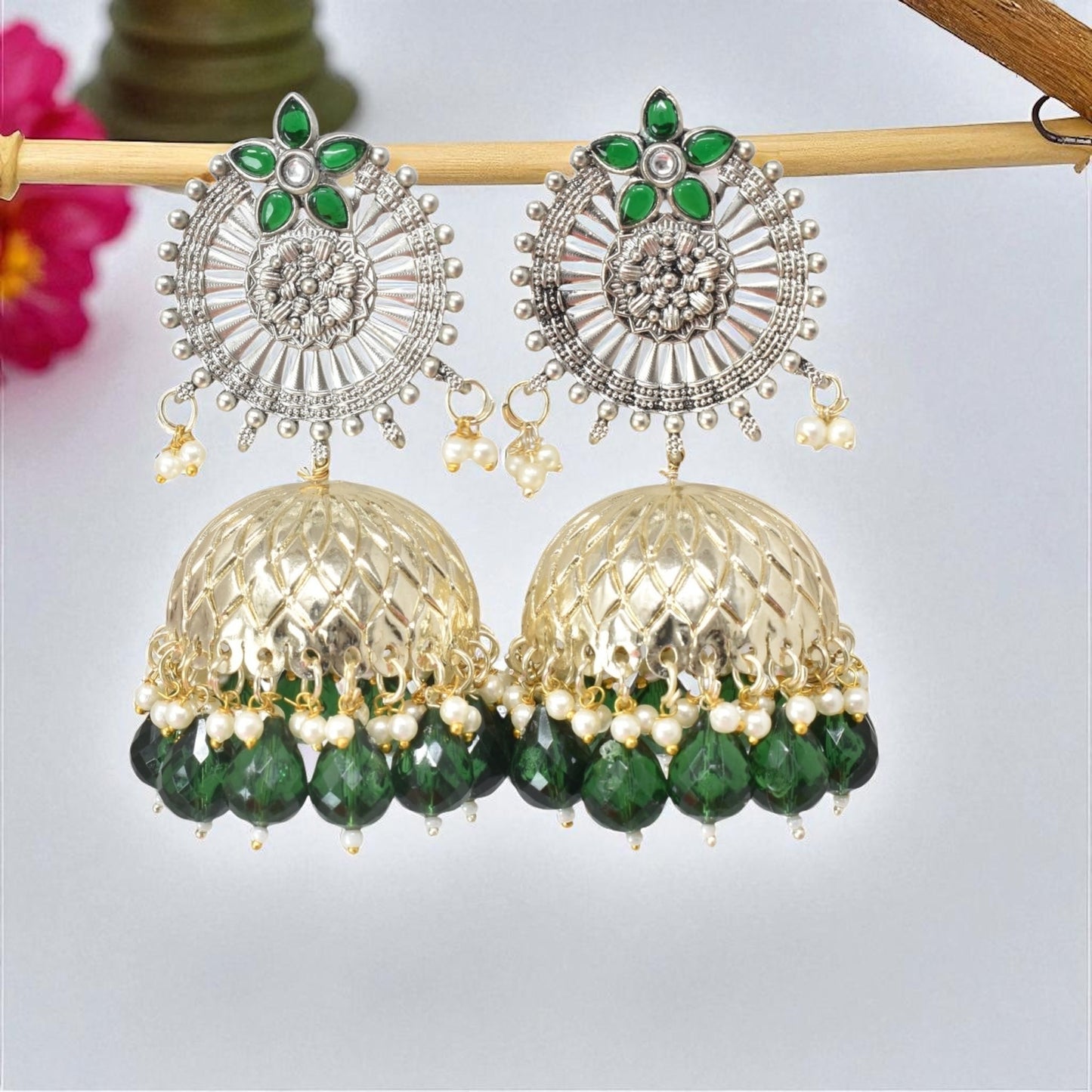 oxidised earring, german silver earrings, silver jhumka earring for women, oxidised jhumka for women, jhumka for women, traditional jhumka for women, Navratri earrings, Navratri jewellery, jhumka