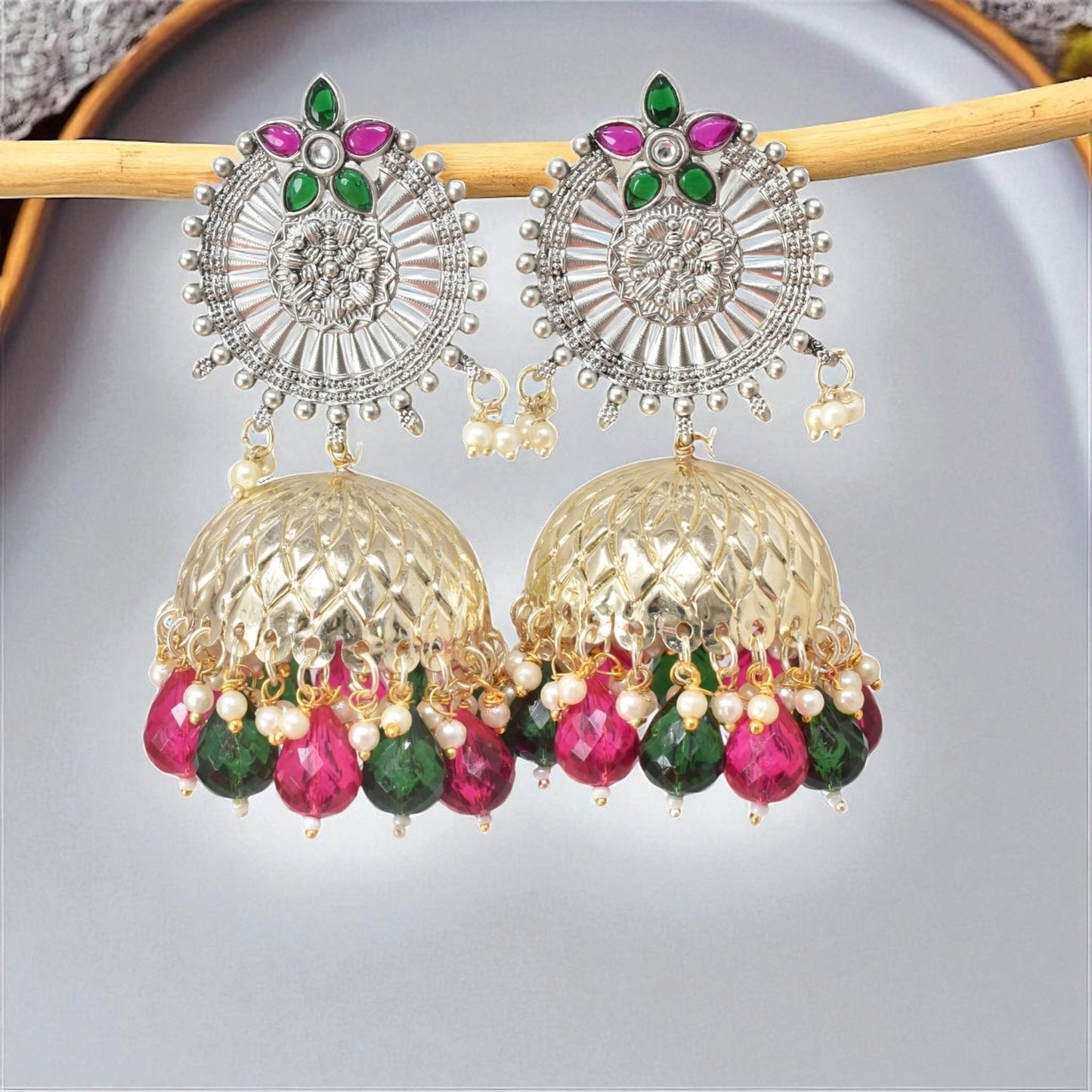 oxidised earring, german silver earrings, silver jhumka earring for women, oxidised jhumka for women, jhumka for women, traditional jhumka for women, Navratri earrings, Navratri jewellery, jhumka