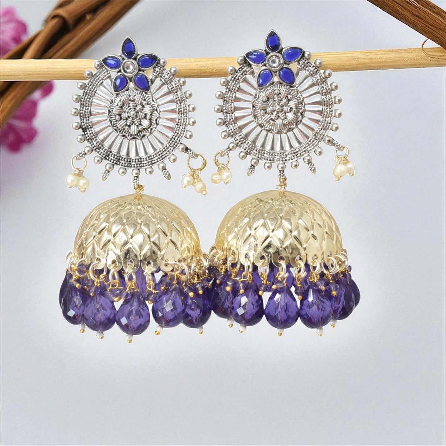 oxidised earring, german silver earrings, silver jhumka earring for women, oxidised jhumka for women, jhumka for women, traditional jhumka for women, Navratri earrings, Navratri jewellery, jhumka