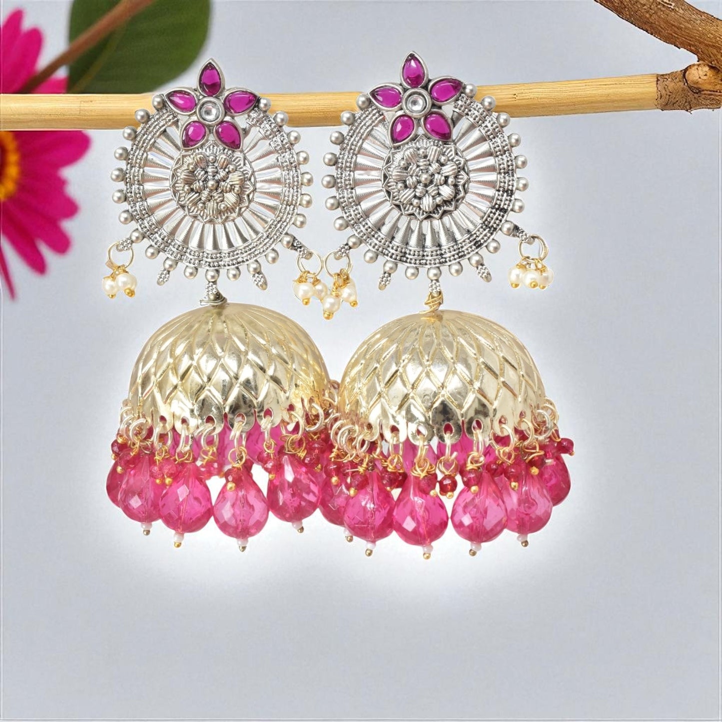 oxidised earring, german silver earrings, silver jhumka earring for women, oxidised jhumka for women, jhumka for women, traditional jhumka for women, Navratri earrings, Navratri jewellery, jhumka