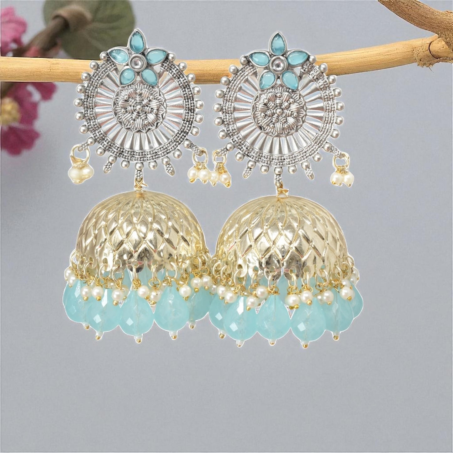 oxidised earring, german silver earrings, silver jhumka earring for women, oxidised jhumka for women, jhumka for women, traditional jhumka for women, Navratri earrings, Navratri jewellery, jhumka