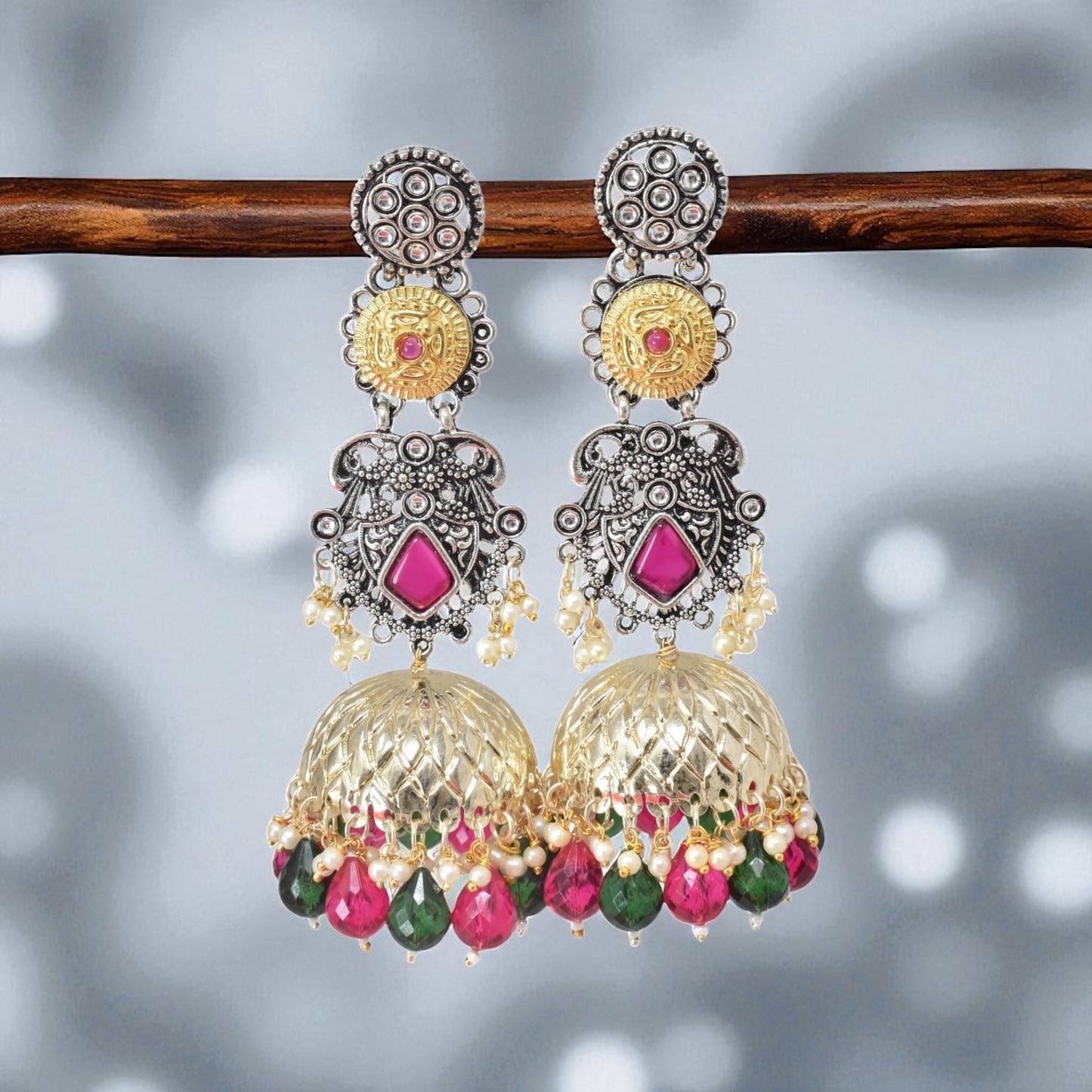 oxidised earring, german silver earrings, silver jhumka earring for women, oxidised jhumka for women, jhumka for women, traditional jhumka for women, Navratri earrings, Navratri jewellery, jhumka