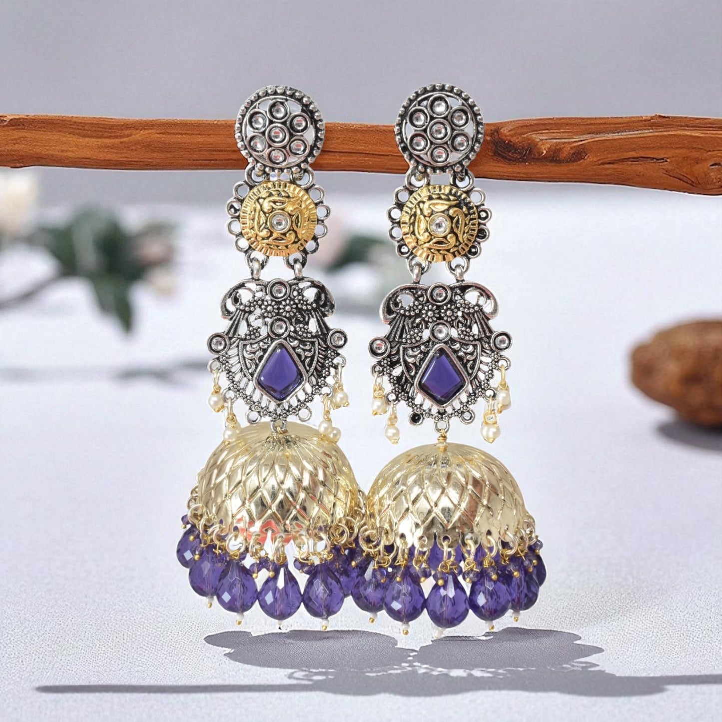 oxidised earring, german silver earrings, silver jhumka earring for women, oxidised jhumka for women, jhumka for women, traditional jhumka for women, Navratri earrings, Navratri jewellery, jhumka