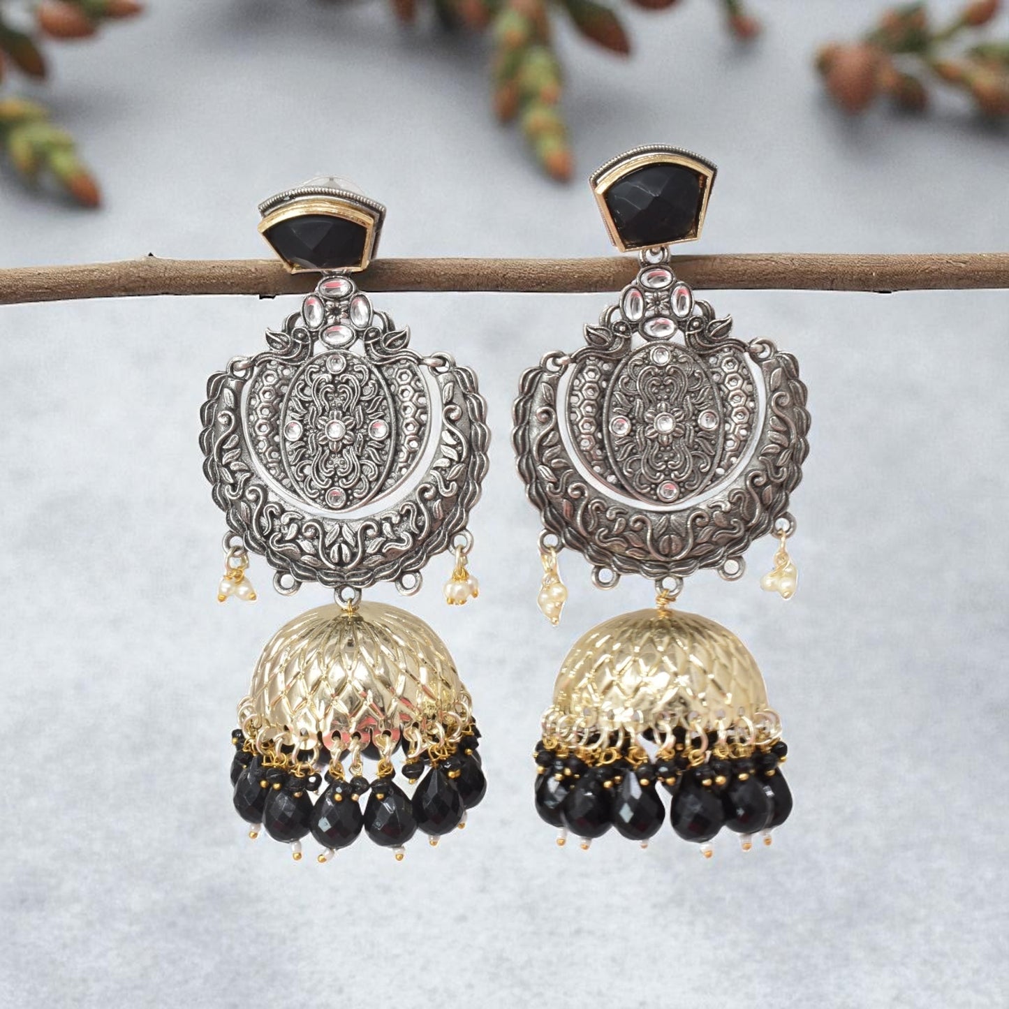 oxidised earring, german silver earrings, silver jhumka earring for women, oxidised jhumka for women, jhumka for women, traditional jhumka for women, Navratri earrings, Navratri jewellery, jhumka
