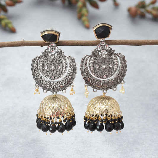 oxidised earring, german silver earrings, silver jhumka earring for women, oxidised jhumka for women, jhumka for women, traditional jhumka for women, Navratri earrings, Navratri jewellery, jhumka