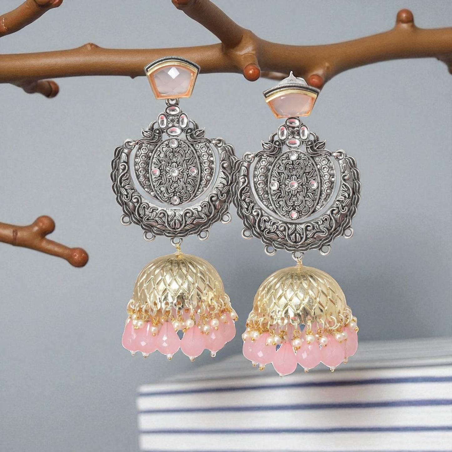 oxidised earring, german silver earrings, silver jhumka earring for women, oxidised jhumka for women, jhumka for women, traditional jhumka for women, Navratri earrings, Navratri jewellery, jhumka