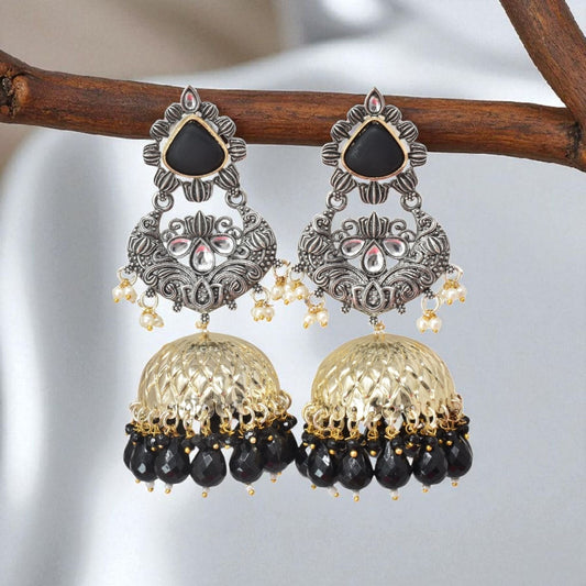 oxidised earring, german silver earrings, silver jhumka earring for women, oxidised jhumka for women, jhumka for women, traditional jhumka for women, Navratri earrings, Navratri jewellery, jhumka