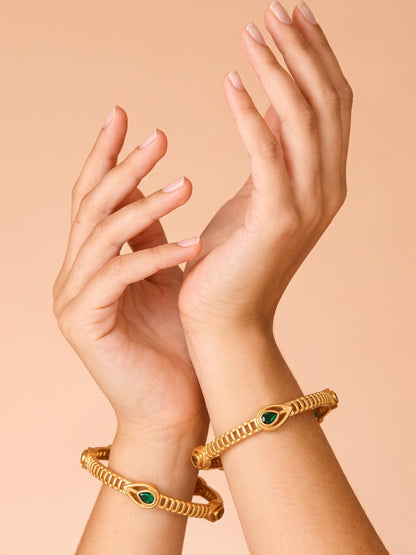 Premium Gold Finish Traditional Set of 2 Bangles for Women and Girls