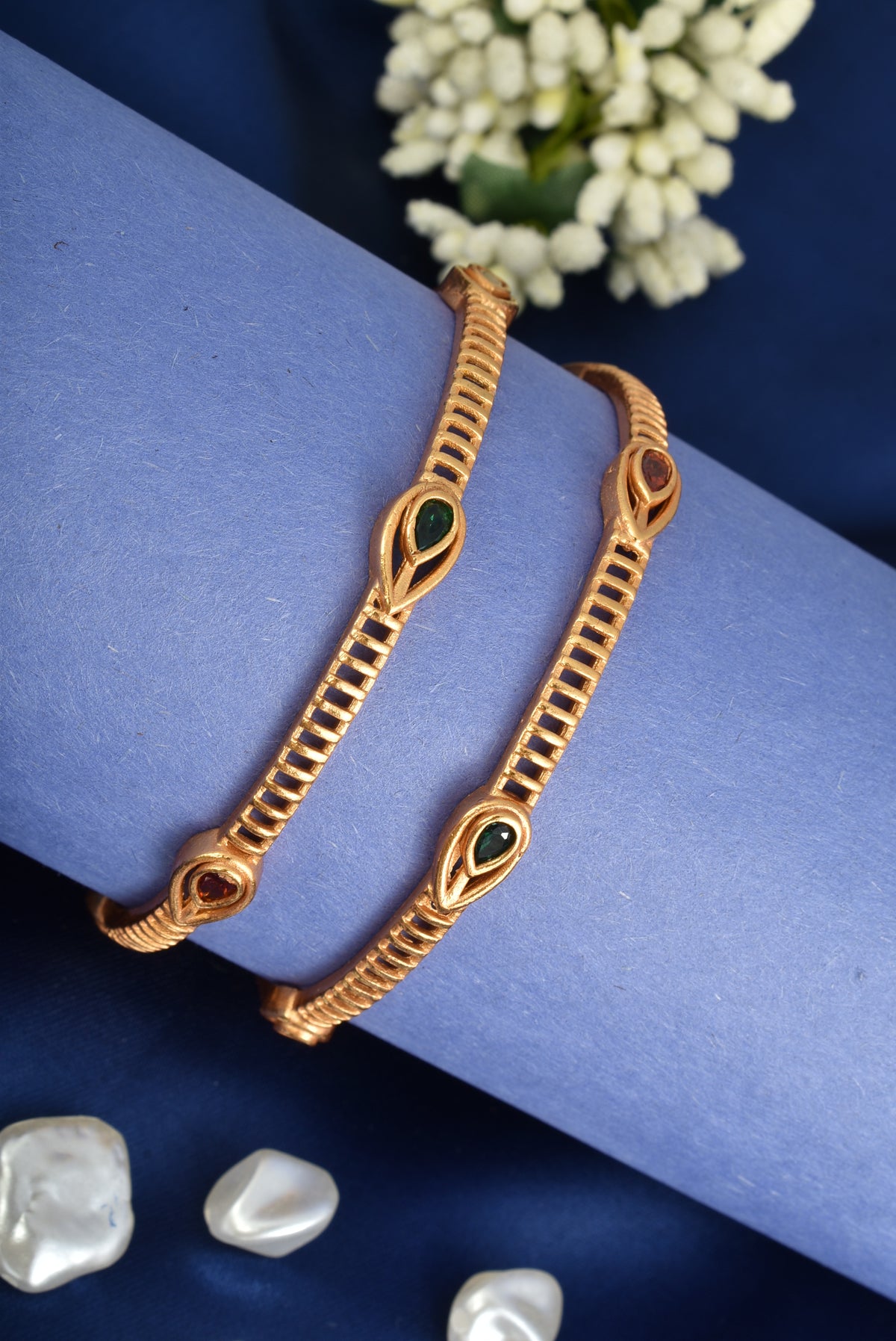 Premium Gold Finish Traditional Set of 2 Bangles for Women and Girls