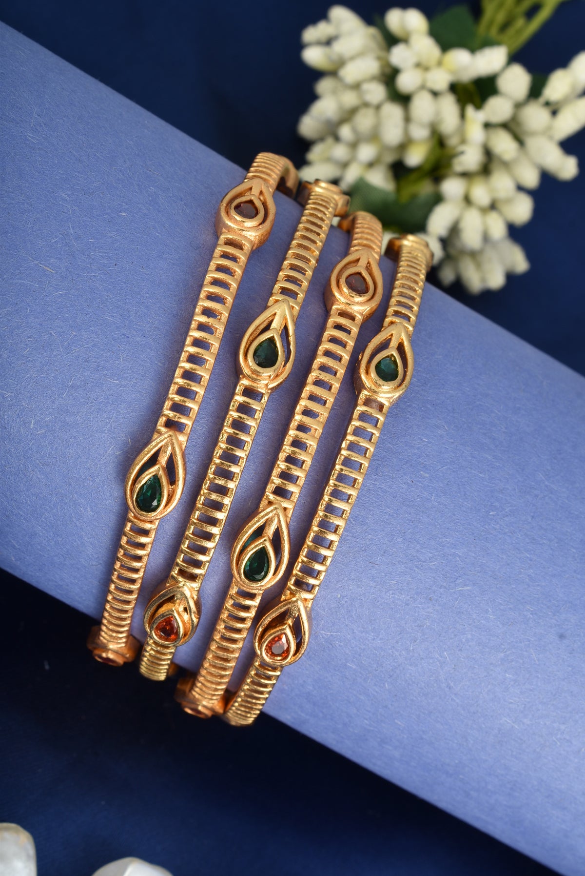 Premium Gold Finish Traditional Set of 4 Bangles for Women and Girls