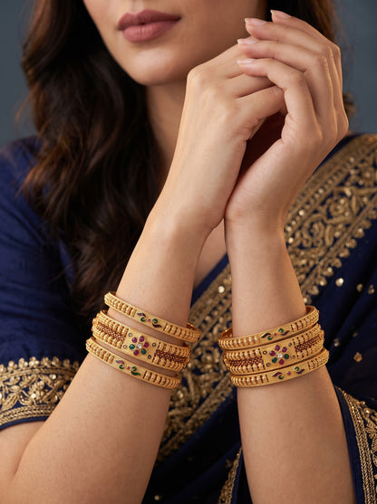 Premium Gold Finish Traditional set of 6 Bangles for Women and Girls
