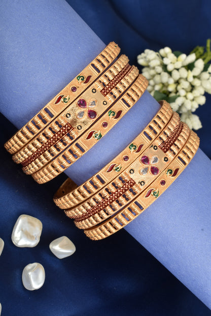 Premium Gold Finish Traditional set of 6 Bangles for Women and Girls