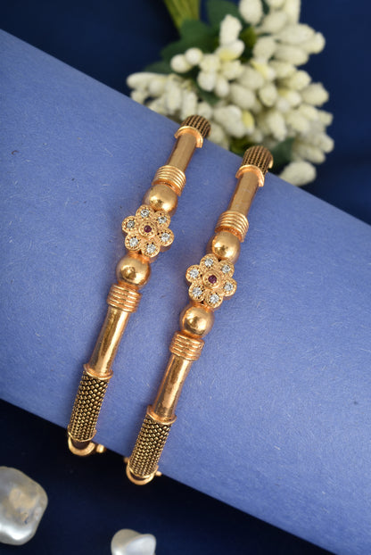 Premium Gold Finish Traditional Set of 2 Bangles for Women and Girls