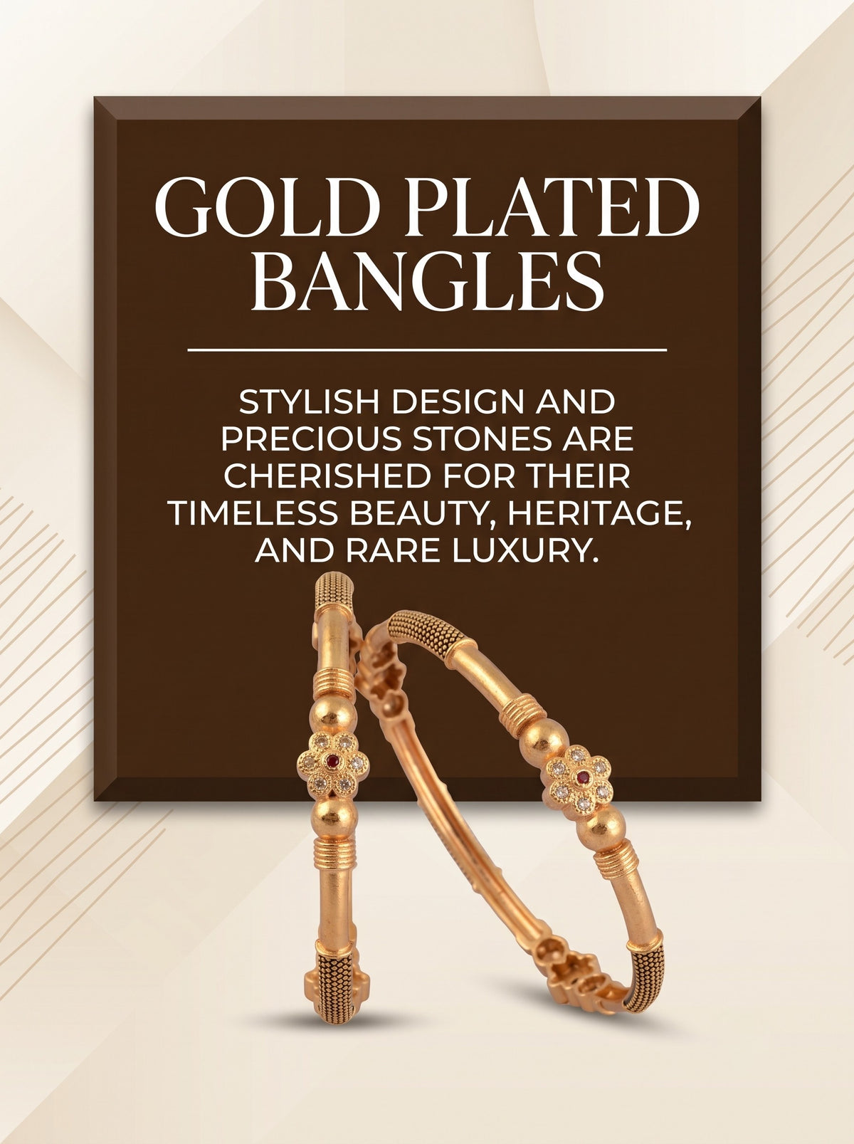 Premium Gold Finish Traditional Set of 2 Bangles for Women and Girls