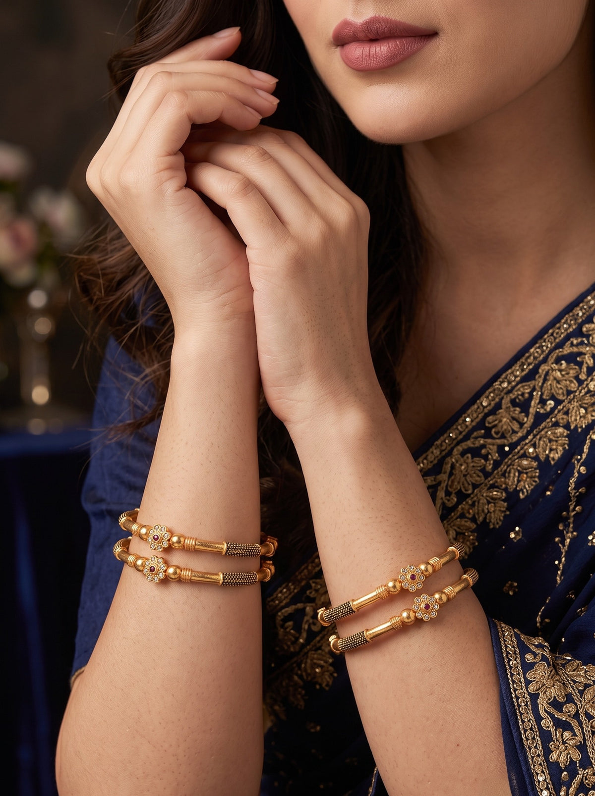 Premium Gold Finish Traditional Set of 4 Bangles for Women and Girls