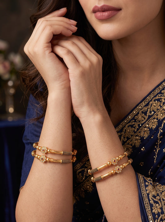 Premium Gold Finish Traditional Set of 4 Bangles for Women and Girls