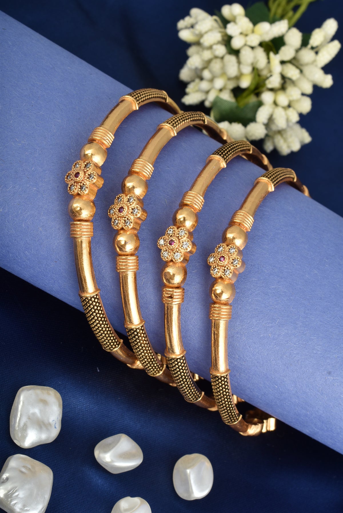 Premium Gold Finish Traditional Set of 4 Bangles for Women and Girls