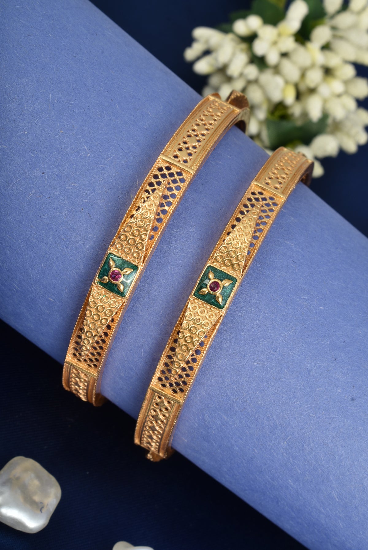 Premium Gold Finish Traditional Set of 2 Bangles for Women and Girls