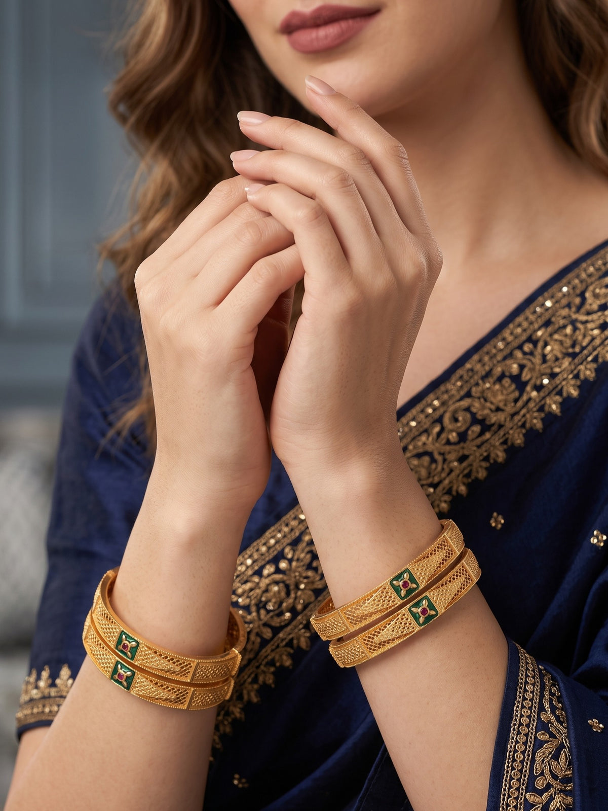 Premium Gold Finish Traditional Set of 4 Bangles for Women and Girls