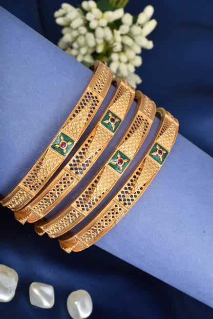Premium Gold Finish Traditional Set of 4 Bangles for Women and Girls