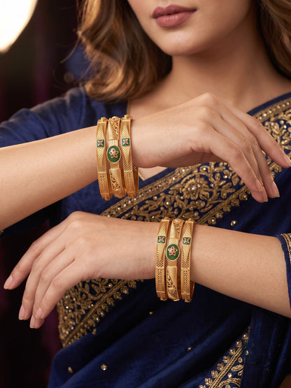 Premium Gold Finish Traditional set of 6 Bangles for Women and Girls