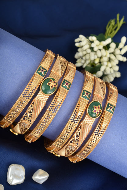 Premium Gold Finish Traditional set of 6 Bangles for Women and Girls