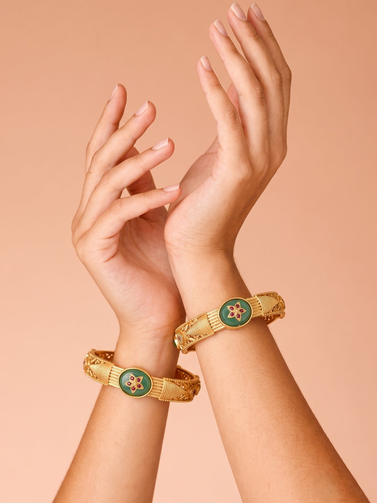 Premium Gold Finish Traditional Set of 2 Bangles for Women and Girls