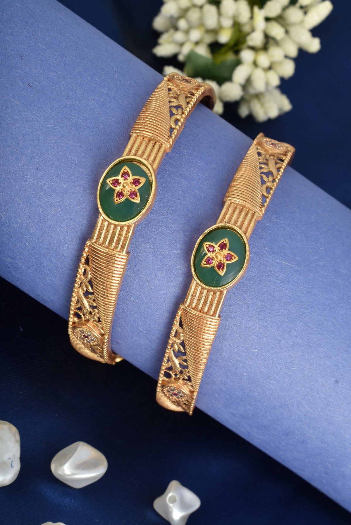 Premium Gold Finish Traditional Set of 2 Bangles for Women and Girls