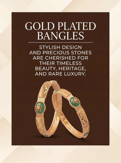 Premium Gold Finish Traditional Set of 2 Bangles for Women and Girls
