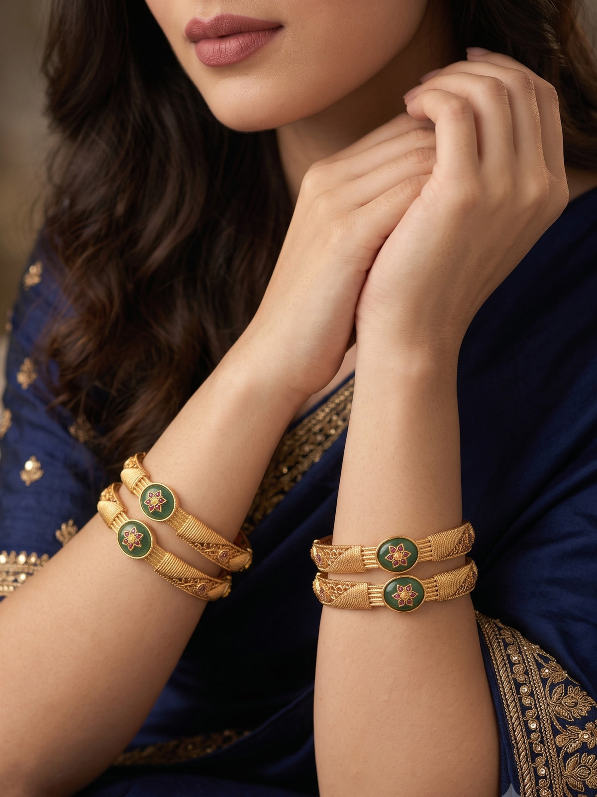 Premium Gold Finish Traditional Set of 4 Bangles for Women and Girls