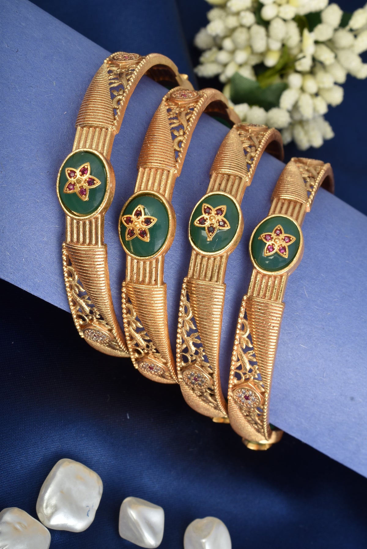 Premium Gold Finish Traditional Set of 4 Bangles for Women and Girls