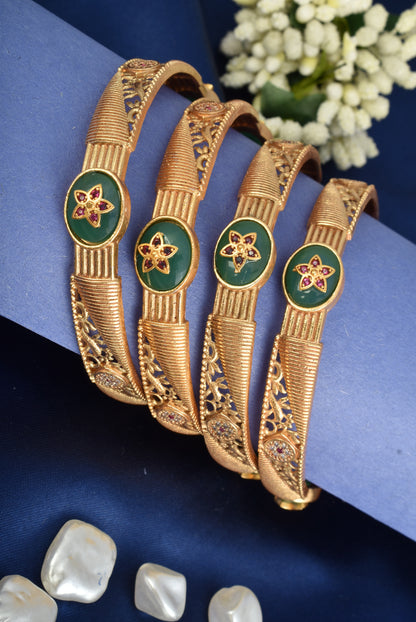 Premium Gold Finish Traditional Set of 4 Bangles for Women and Girls